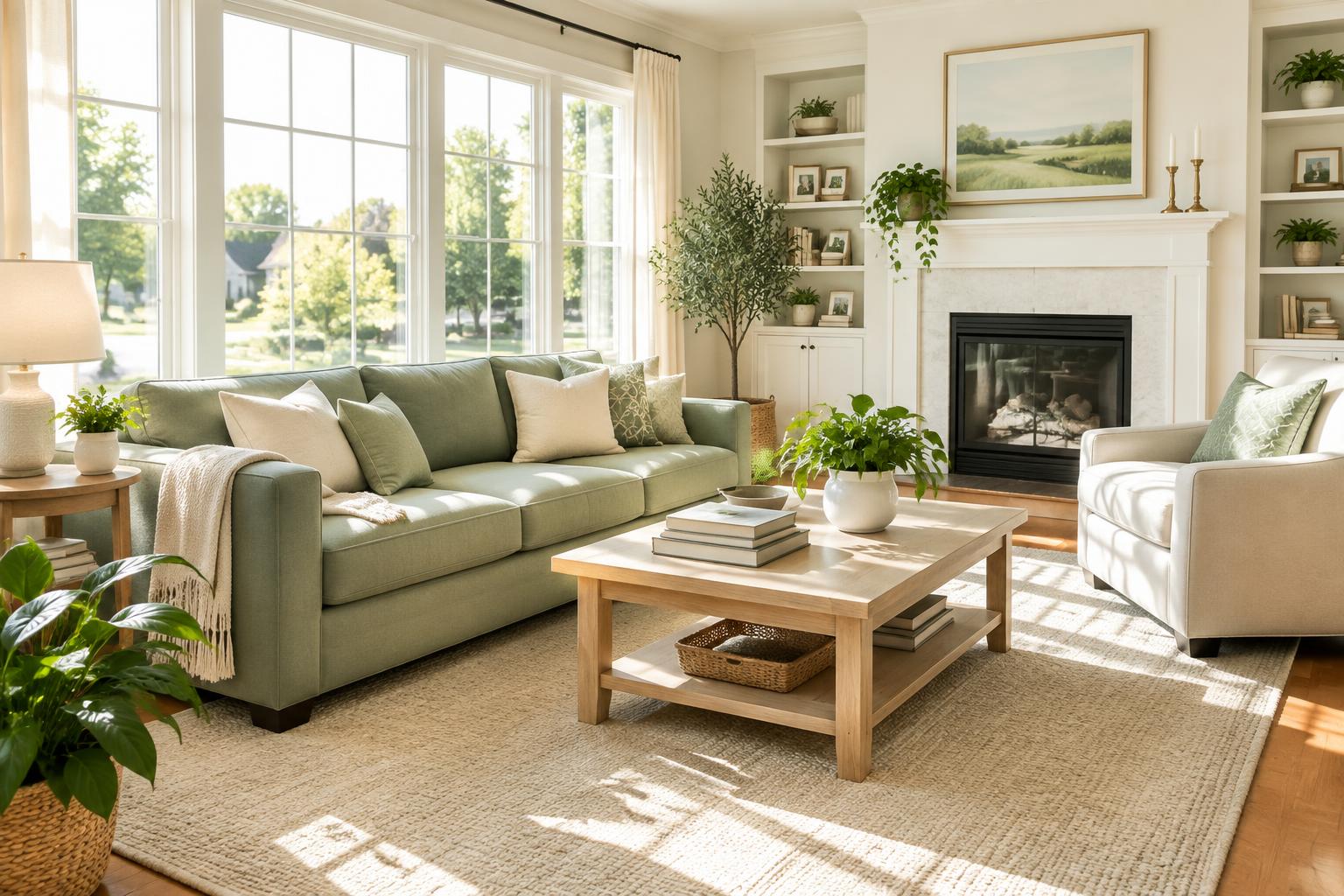 Freshly cleaned, sunlit living room
